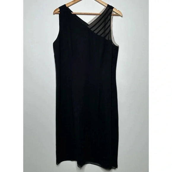 David Warren New York Black 100% Silk Sleeveless Button Down Side Dress Size 14P - Picture 7 of 9